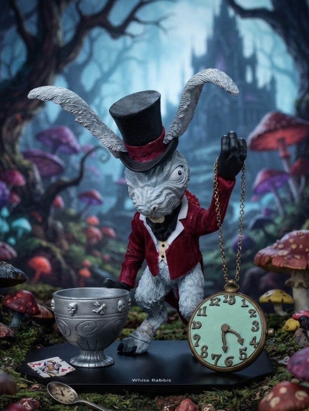 American McGee's Alice White Rabbit Figurine w/Top Hat & Pocket Watch Red Coat